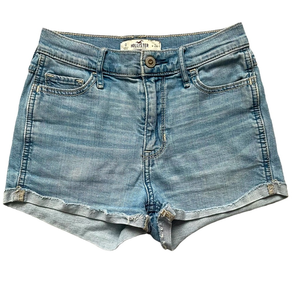 Hollister Solid Blue High Waisted Denim Short Shorts